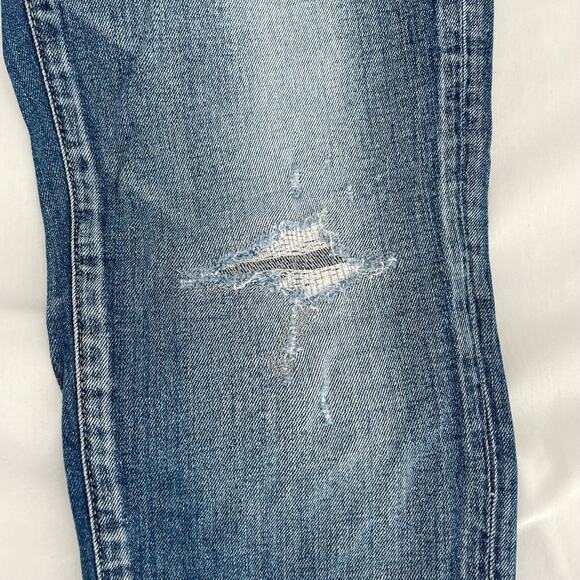 Moussy Vintage Lancaster Skinny Blue Jeans Distressed Splattered Embroidered 29 - Picture 10 of 15